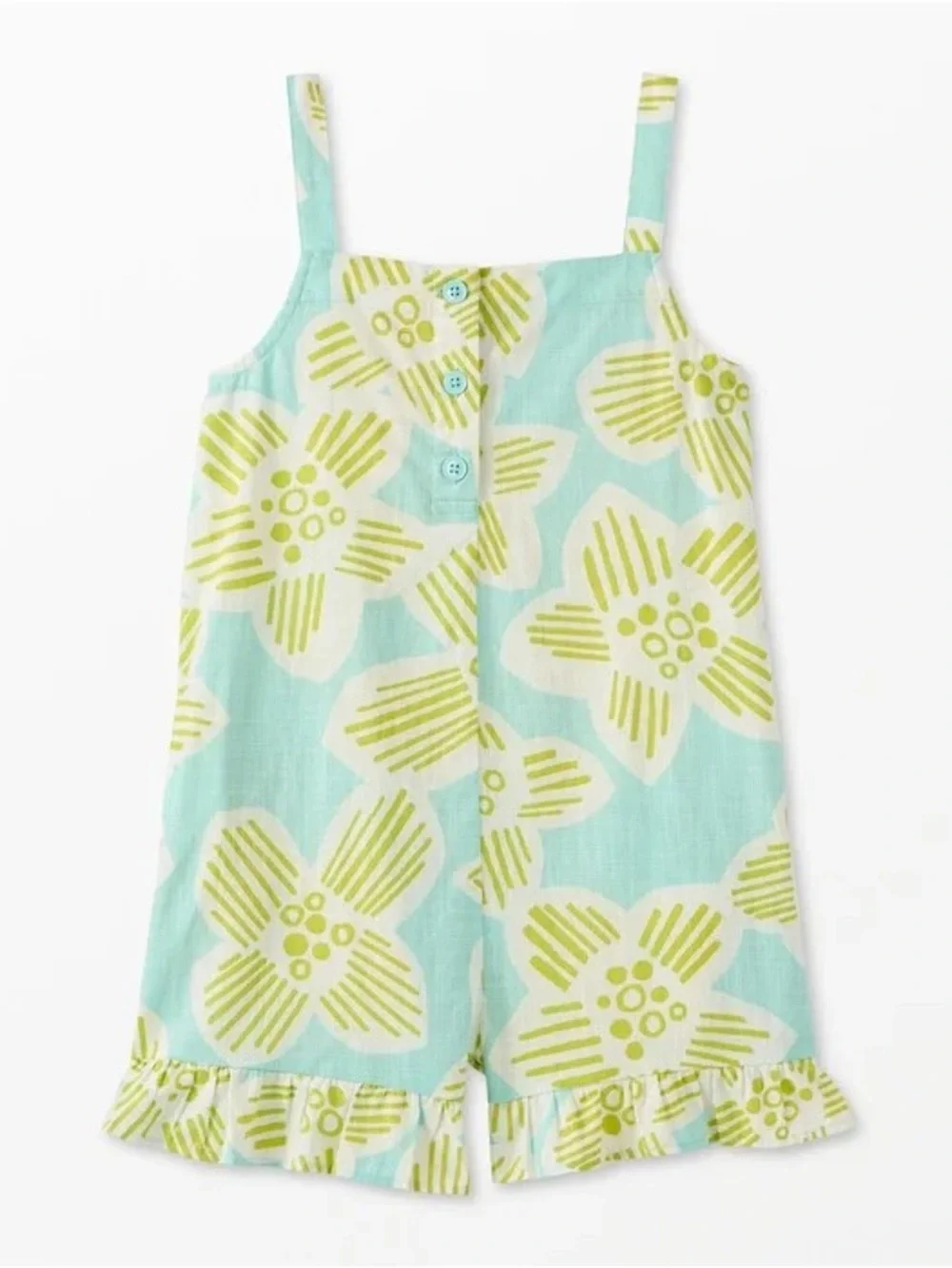 Hanna Andersson Aqua Blue and Lime Green Floral Romper - Picture 1 of 1